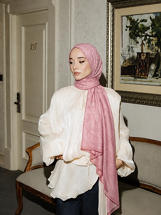 Luna Bambu Şal – Pudra Pembe Yaprak