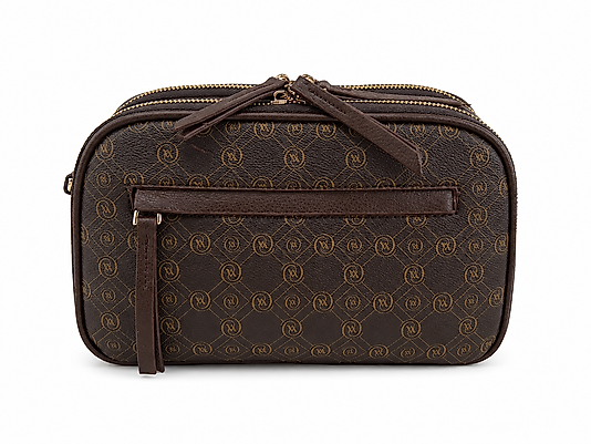 Premium Kahve Monogram Desenli Çift Bölmeli Omuz ve Çapraz Çanta