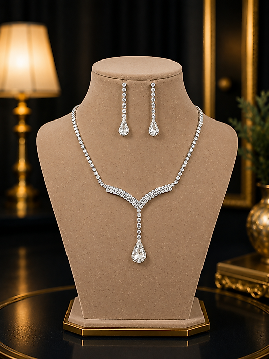 Premium Damla Taşlı Zirkon Kolye & Küpe Seti