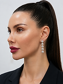 Beş Taşlı Silver Renk Sallantılı Kadın Küpe
