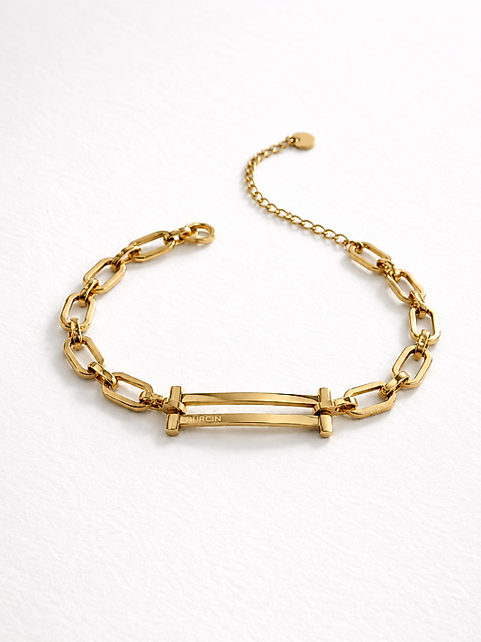 Minimal Gold Zincir Detaylı Bar Bileklik