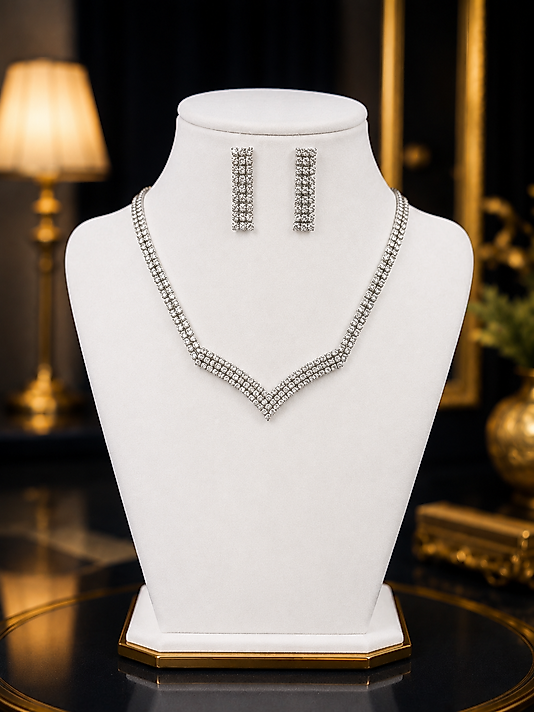 Premium Işıltı Zirkon Taşlı Kolye & Küpe Seti