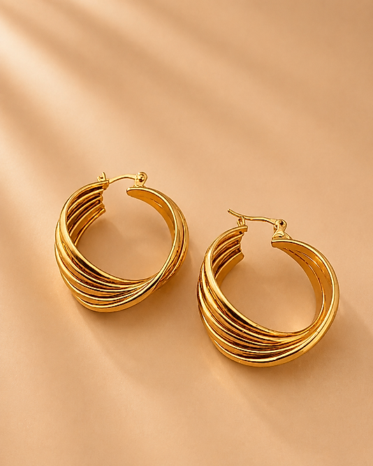 Çoklu Sıra Gold Halka Küpe