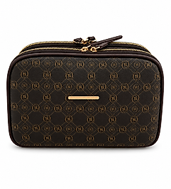 Premium Kahve Monogram Desenli Çift Bölmeli Omuz ve Çapraz Çanta