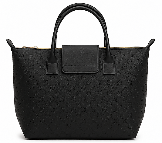 Premium Siyah Monogram Desenli Büyük Boy Omuz Çantası