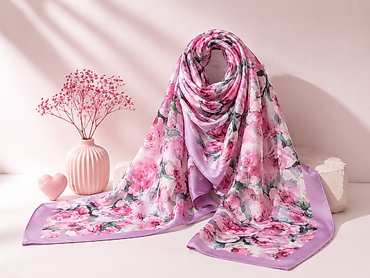 Luna Soft Şal – Pembe Gül Bahçesi Desenli